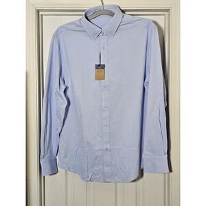 Charles Tyrwhitt Four Way Stretch Button Down Jersey Shirt Size Large Sky Blue